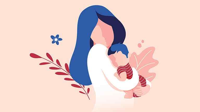 Breastfeeding and mental health. A new mother lovingly holds on to her infant.