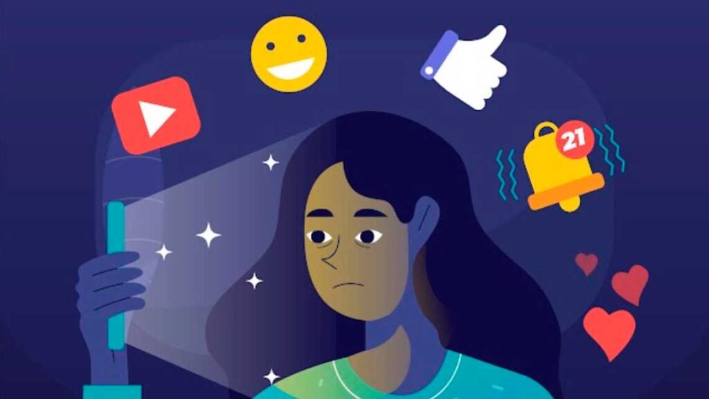 Illustration of a brain surrounded by social media icons