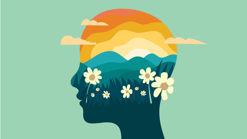 Illustration representing self-care for mental wellbeing, emotional healing, and personal growth